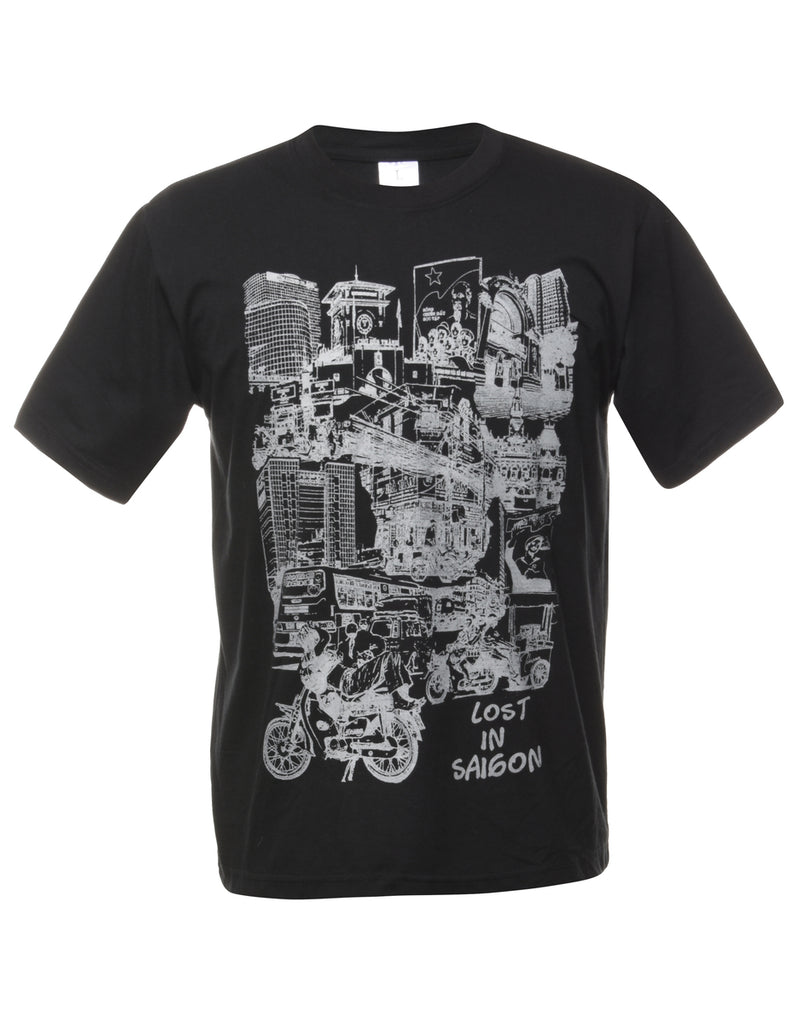 Black Printed T-shirt - L