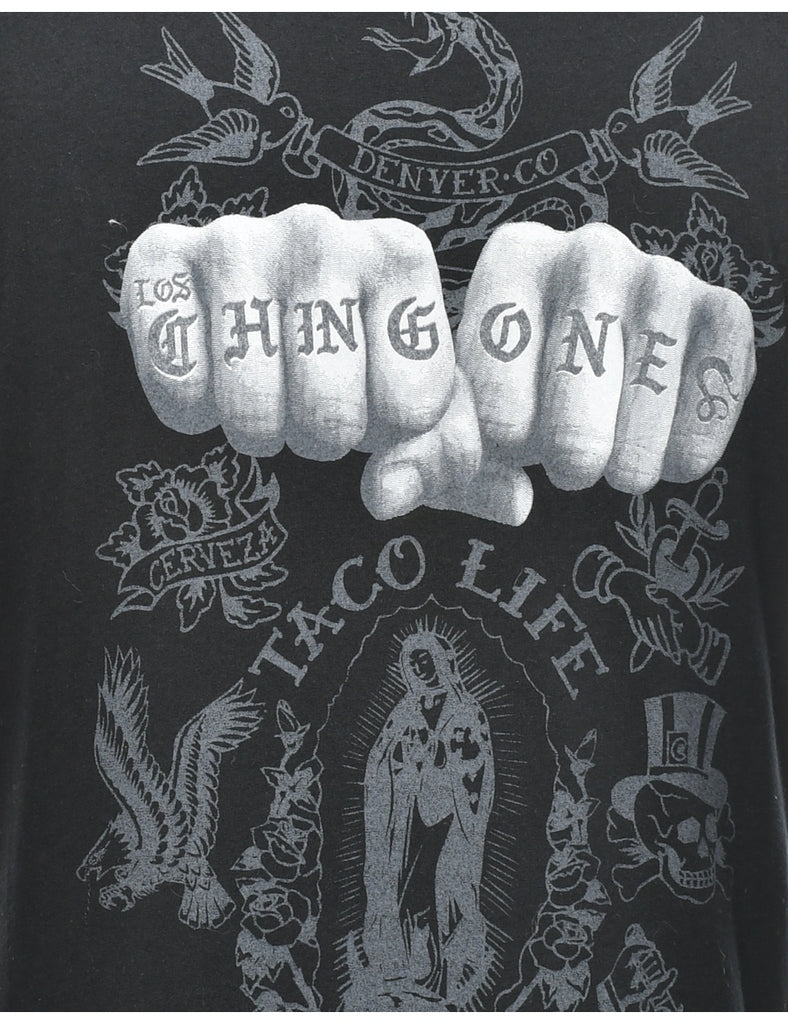 Black Printed T-shirt - M