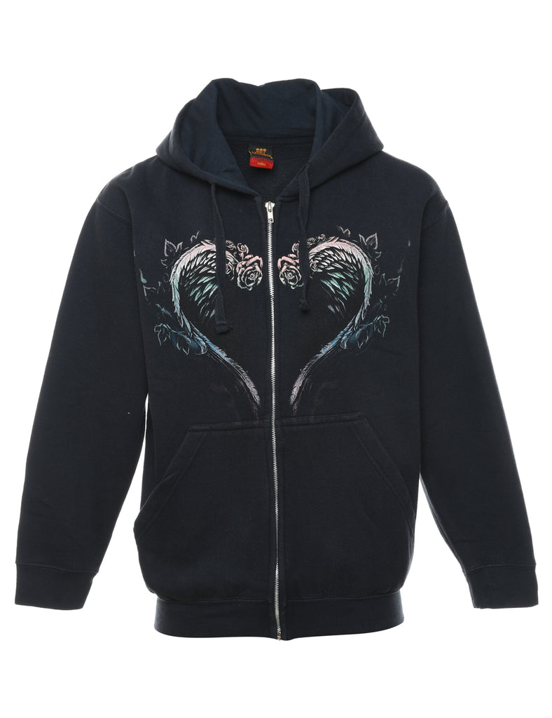 Black Printed Zip-Front Hoodie - S
