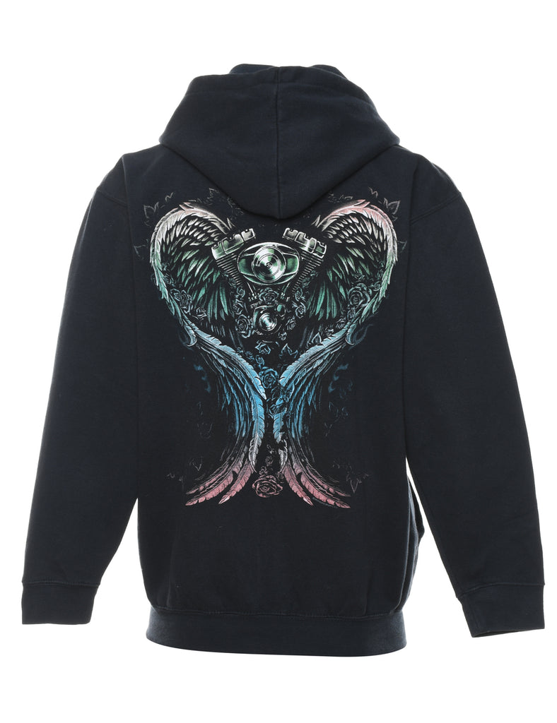 Black Printed Zip-Front Hoodie - S