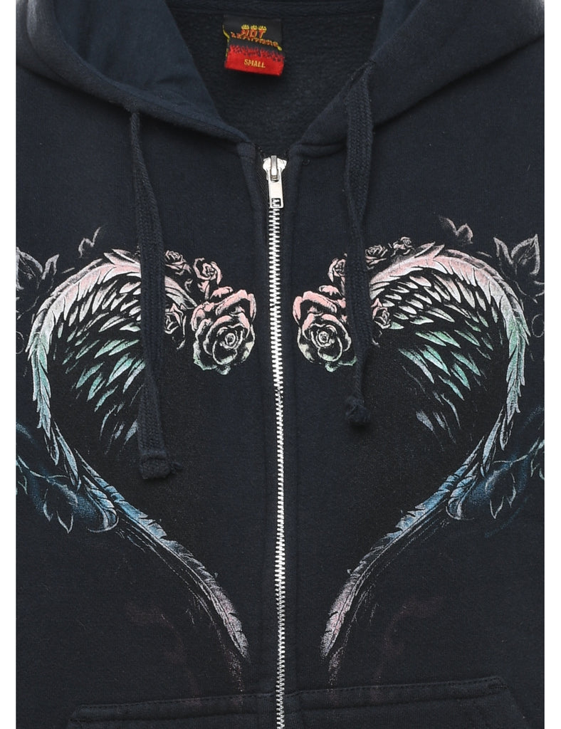 Black Printed Zip-Front Hoodie - S