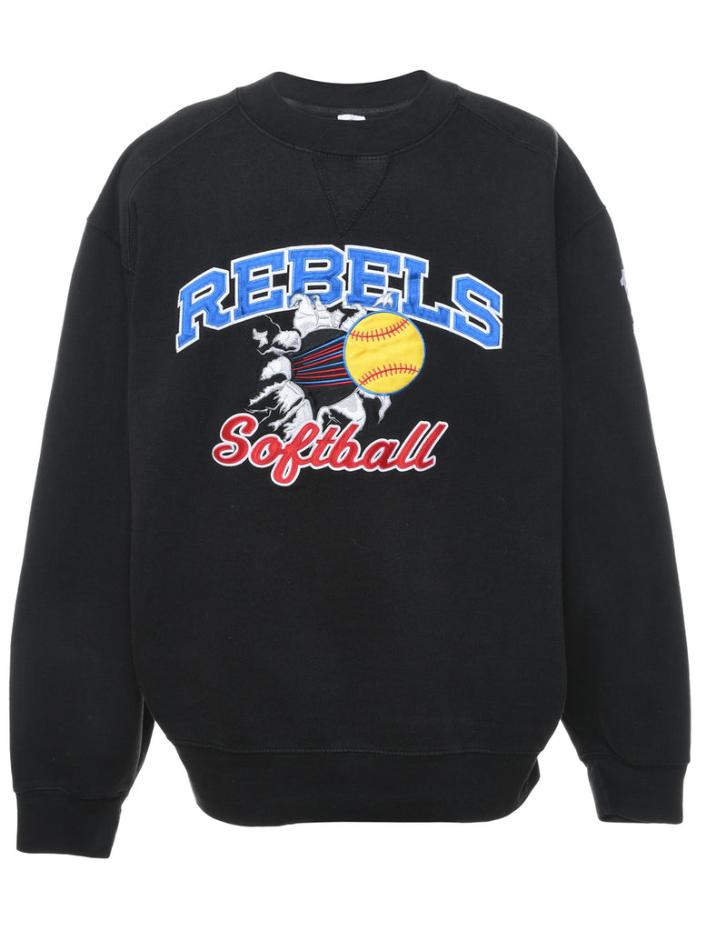 Black Rebels Softball Printed Round Neck Sweatshirt - L