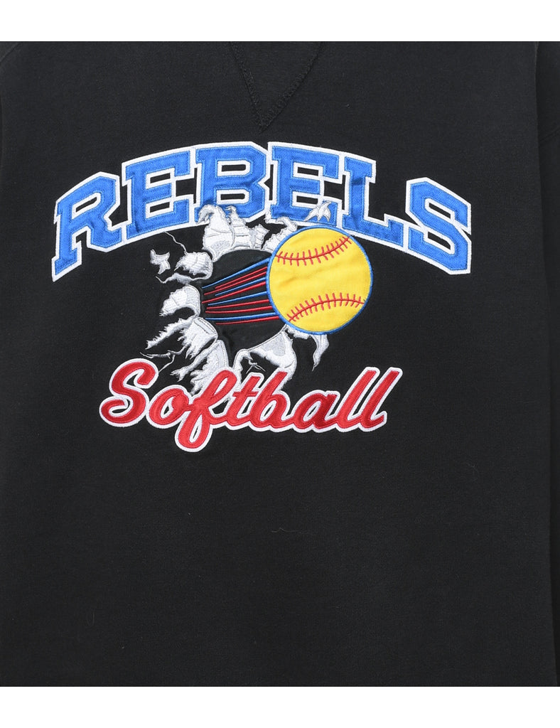 Black Rebels Softball Printed Round Neck Sweatshirt - L
