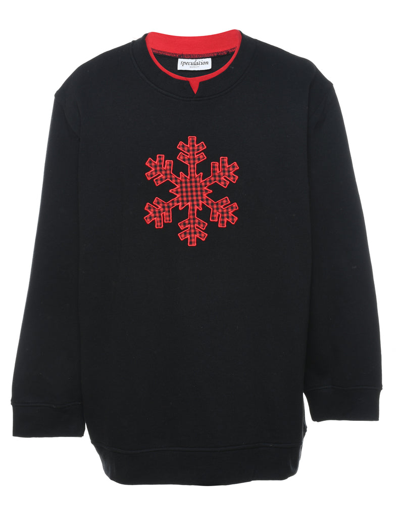 Black & Red Christmas Design Snowflake Printed Sweatshirt - L