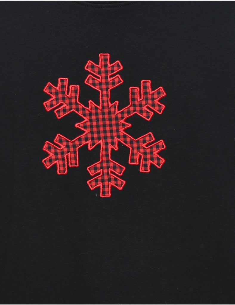 Black & Red Christmas Design Snowflake Printed Sweatshirt - L