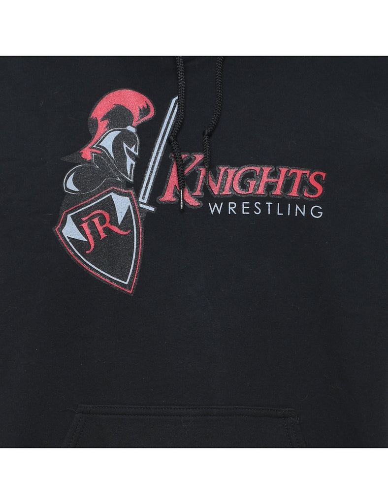 Black & Red Knights Wrestling Printed Hoodie - L