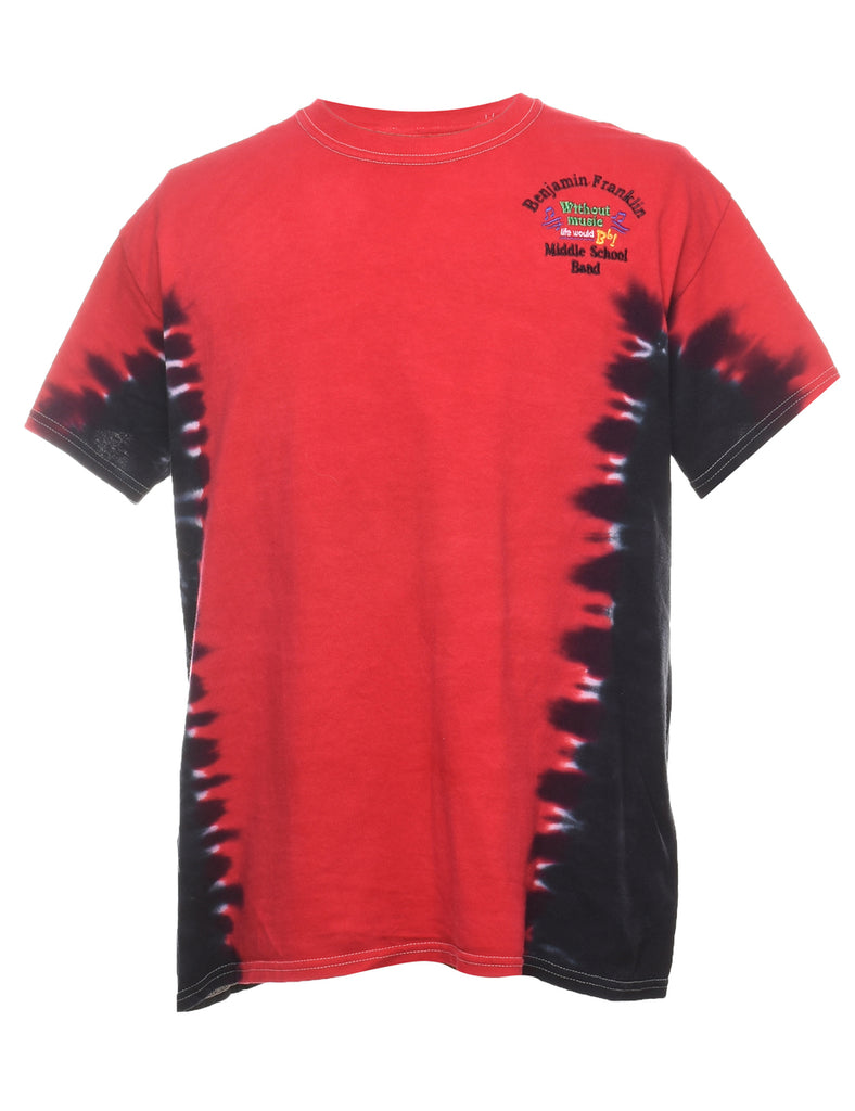 Black & Red Tie Dye Embroidered T-shirt - L