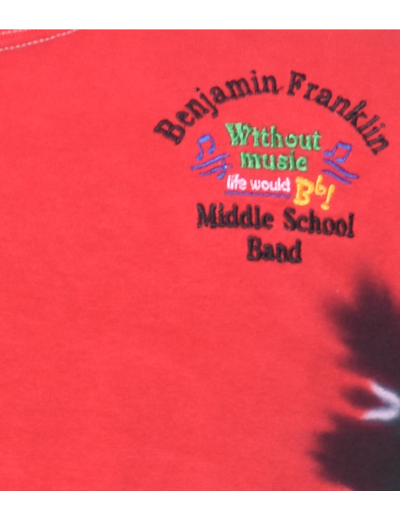 Black & Red Tie Dye Embroidered T-shirt - L