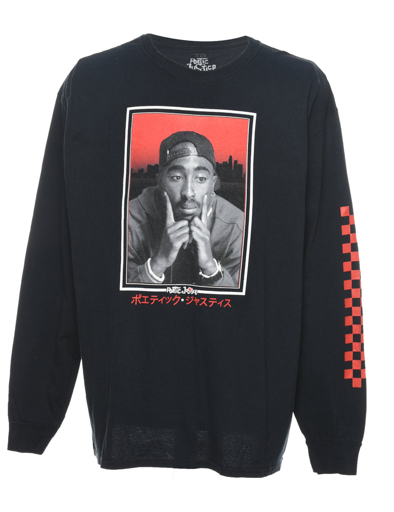Black & Red Tupac Printed T-shirt - XL