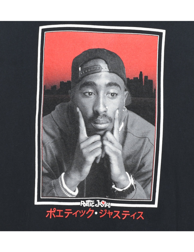 Black & Red Tupac Printed T-shirt - XL