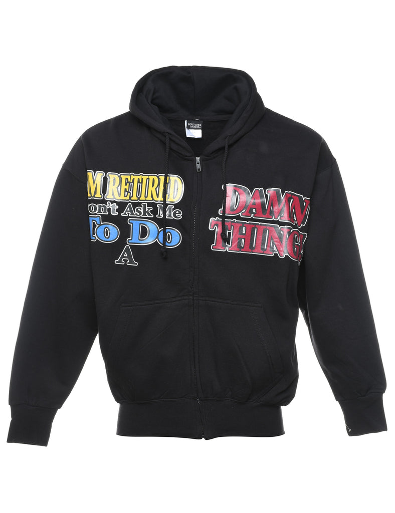 Black Retired Design Printed Hoodie - L