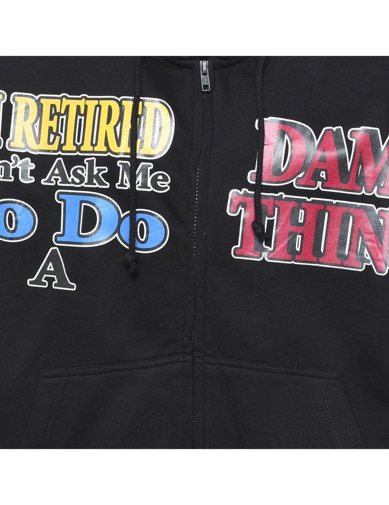 Black Retired Design Printed Hoodie - L