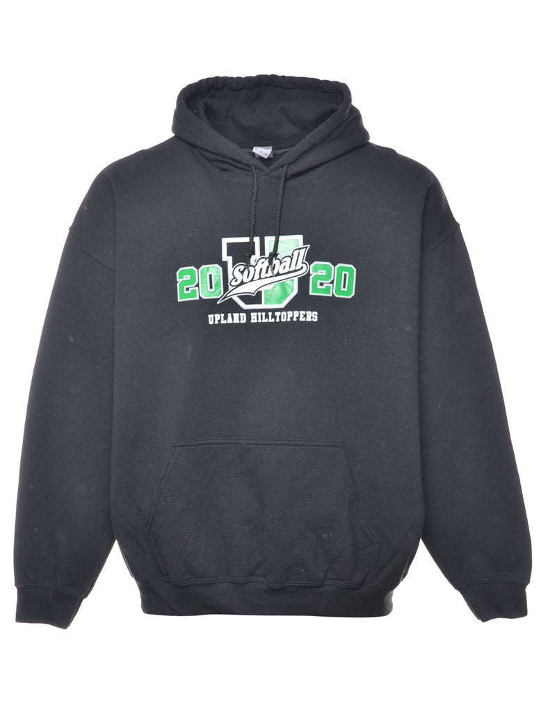 Black Softball Printed Hoodie - S