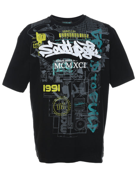Unisex Black South Pole Appliqued Y2K T-Shirt Black, XL | Beyond Retro