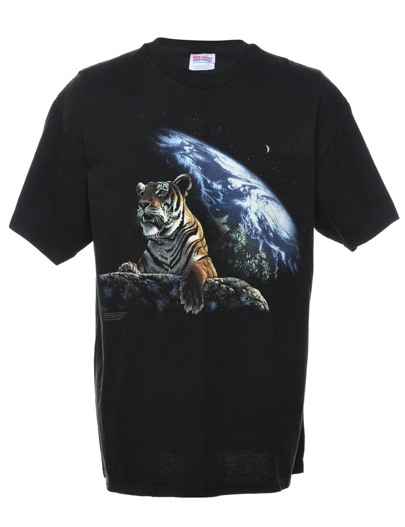 Black Tiger Design Animal T-shirt - XL