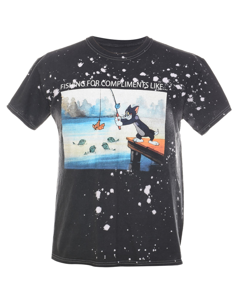 Black Tom & Jerry Tie Dye Cartoon T-shirt - M