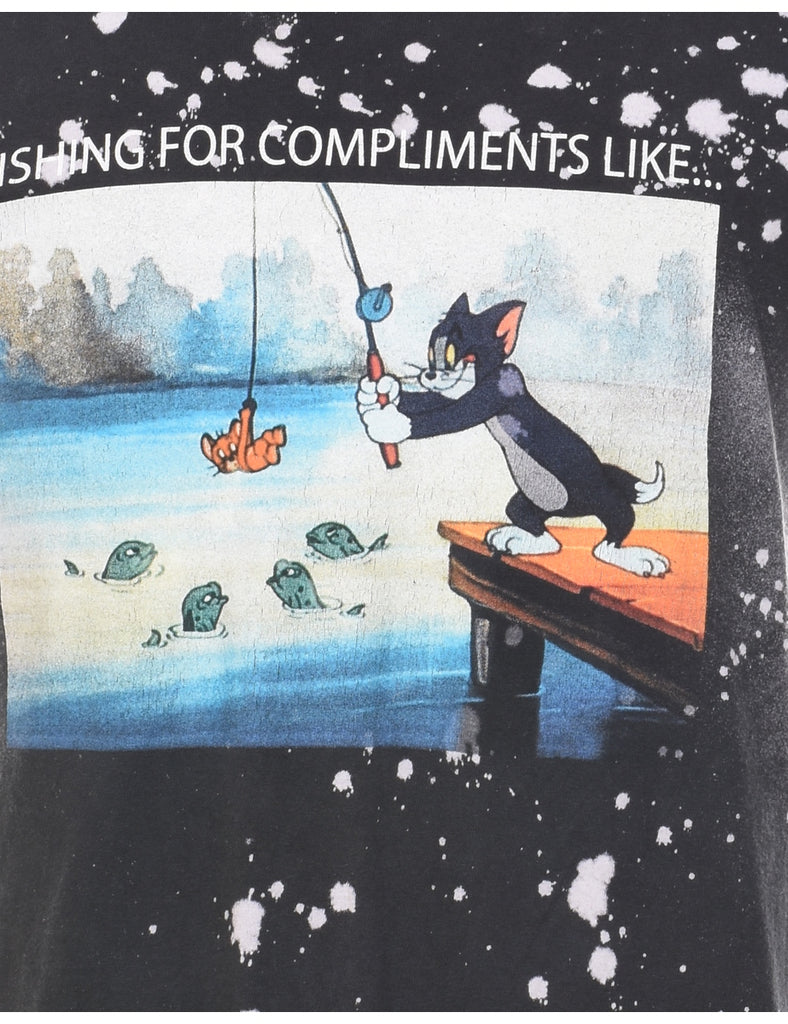 Black Tom & Jerry Tie Dye Cartoon T-shirt - M