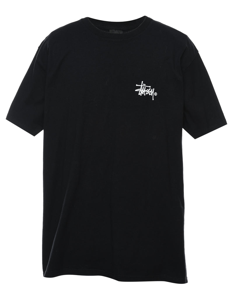Black & White Graphic Stussy Printed T-shirt - L