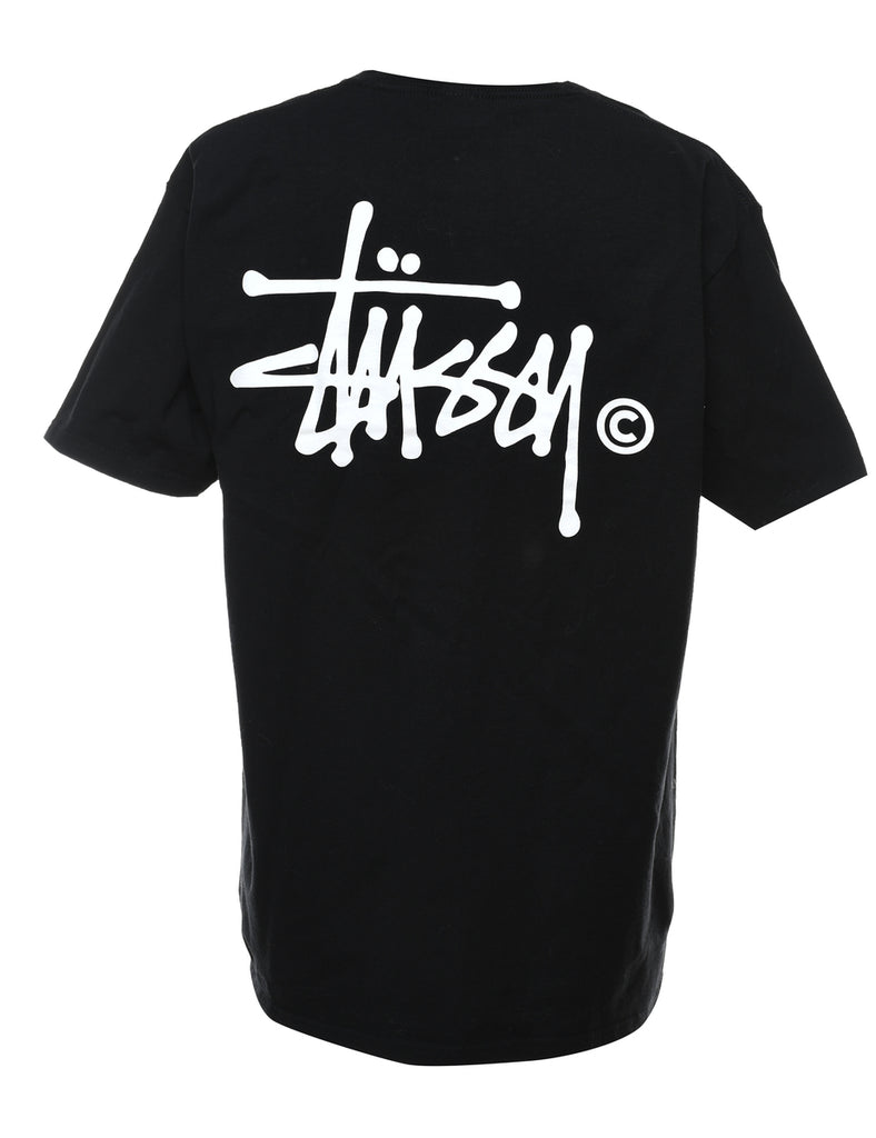 Black & White Graphic Stussy Printed T-shirt - L