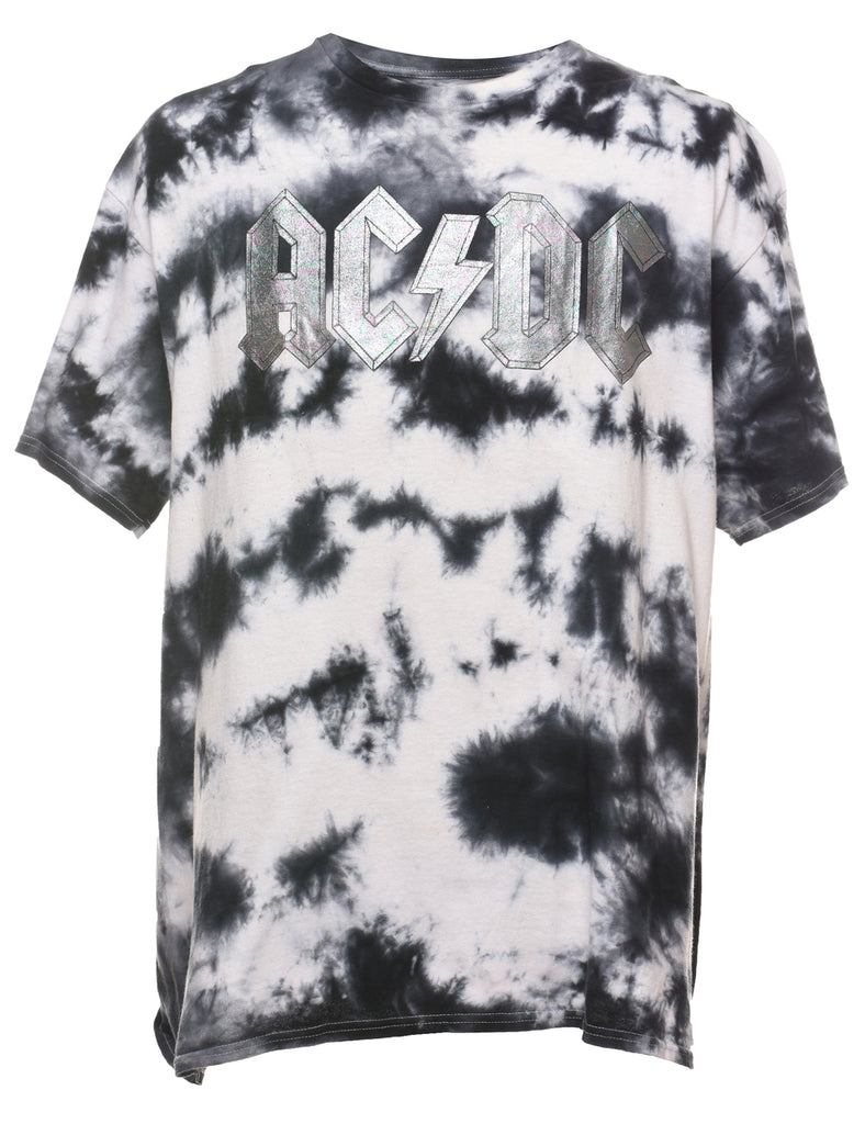 Black & White Tie Dye Design AC/DC Band T-shirt - XL