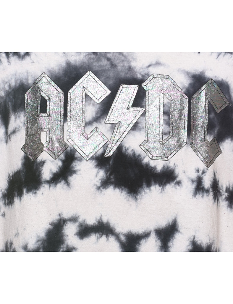 Black & White Tie Dye Design AC/DC Band T-shirt - XL
