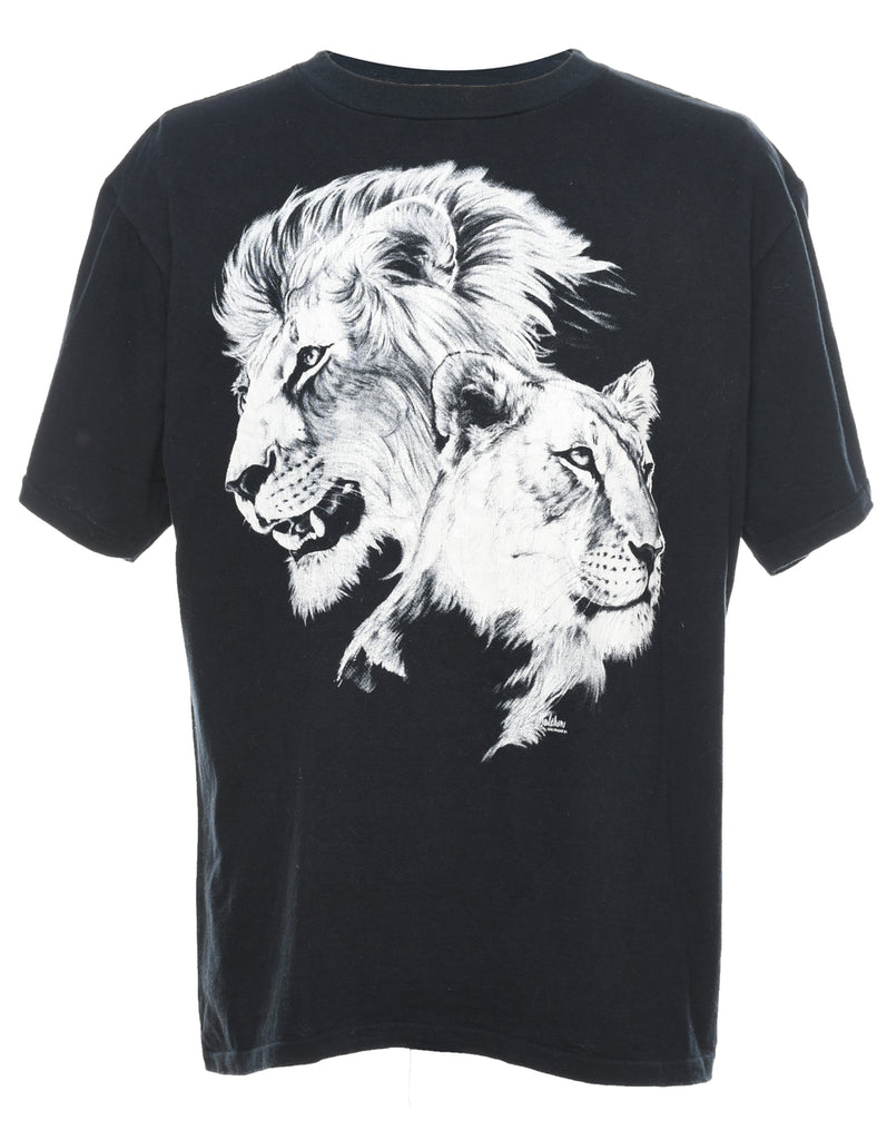 Black & White Tiger Design T-Shirt - XL