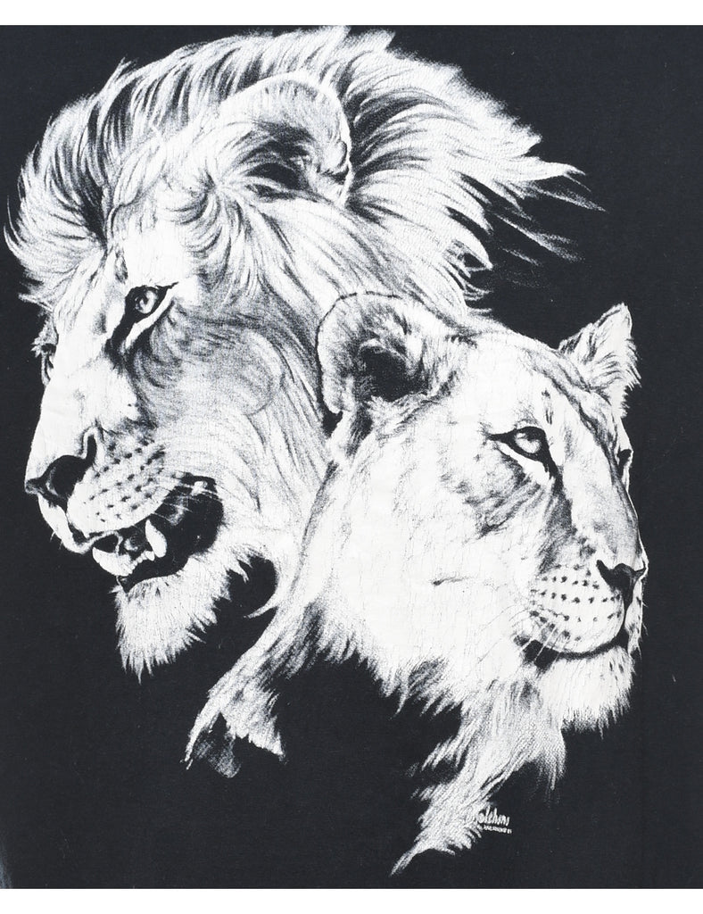 Black & White Tiger Design T-Shirt - XL