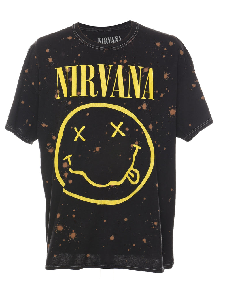 Black & Yellow Nirvana Tie Dye Printed T-shirt - XL