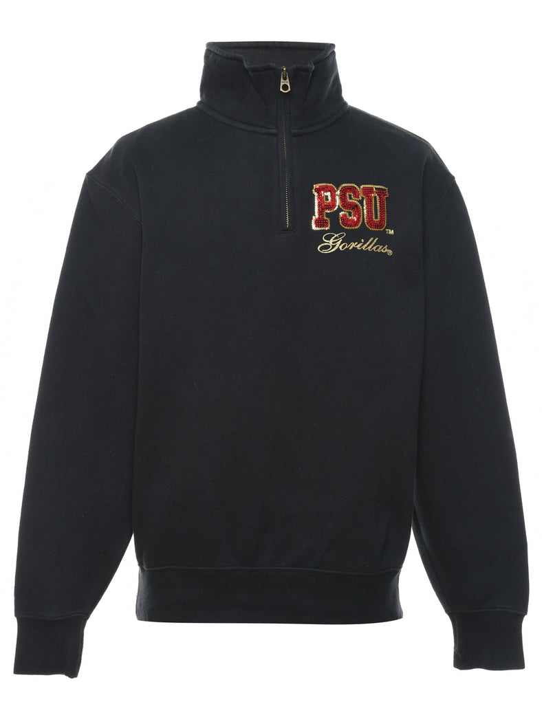 Black Zip-Front Sequin Applique Sweatshirt - L