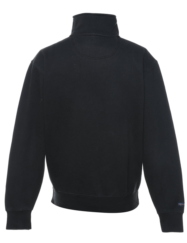 Black Zip-Front Sequin Applique Sweatshirt - L