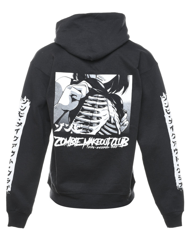 Black Zombie Makeout Club Printed Hoodie - L