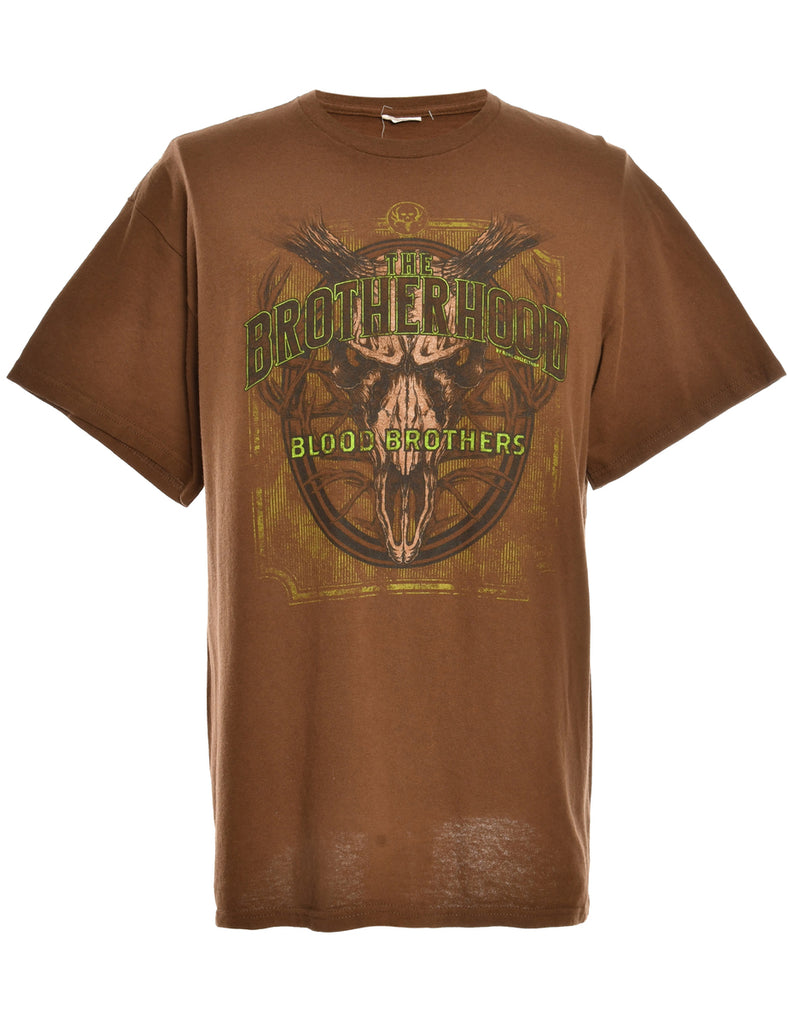 Blood Brothers Dark Brown Printed T-shirt - L