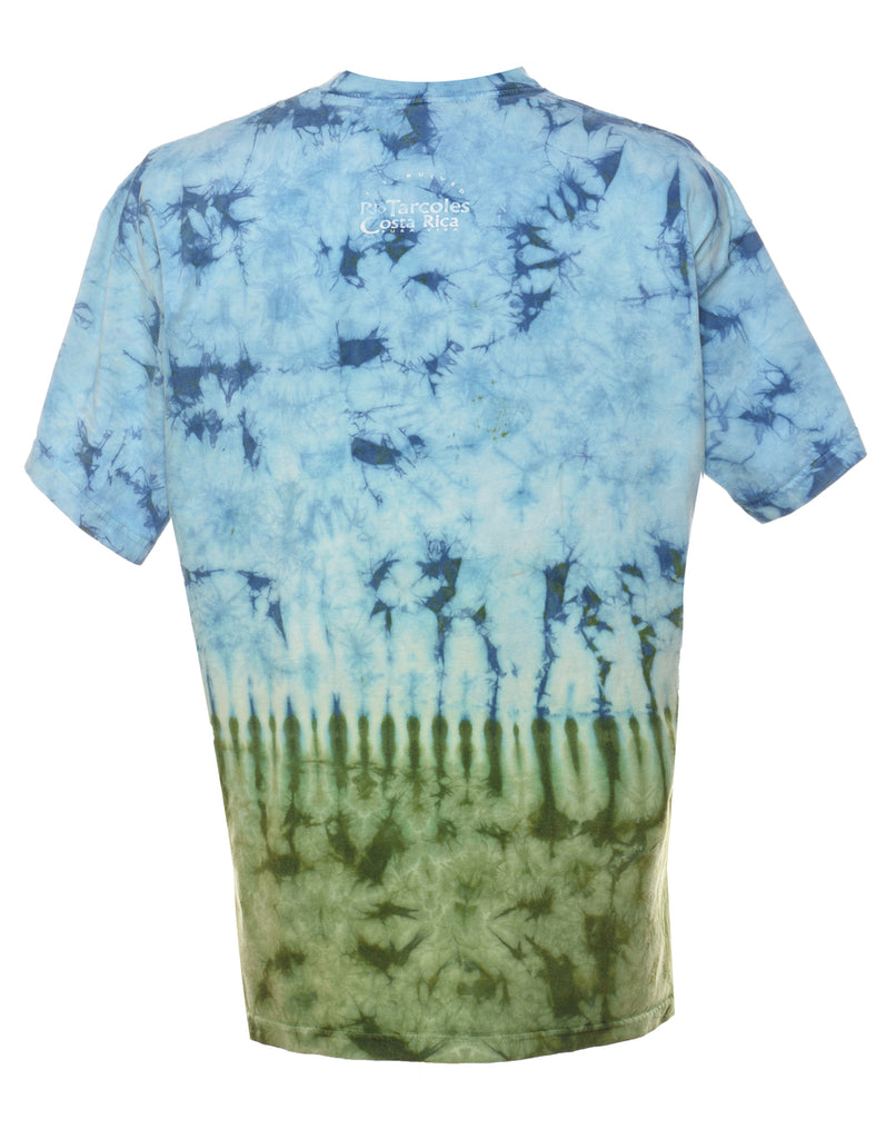 Blue & Green Crocodile Design Tie Dye T-shirt - L