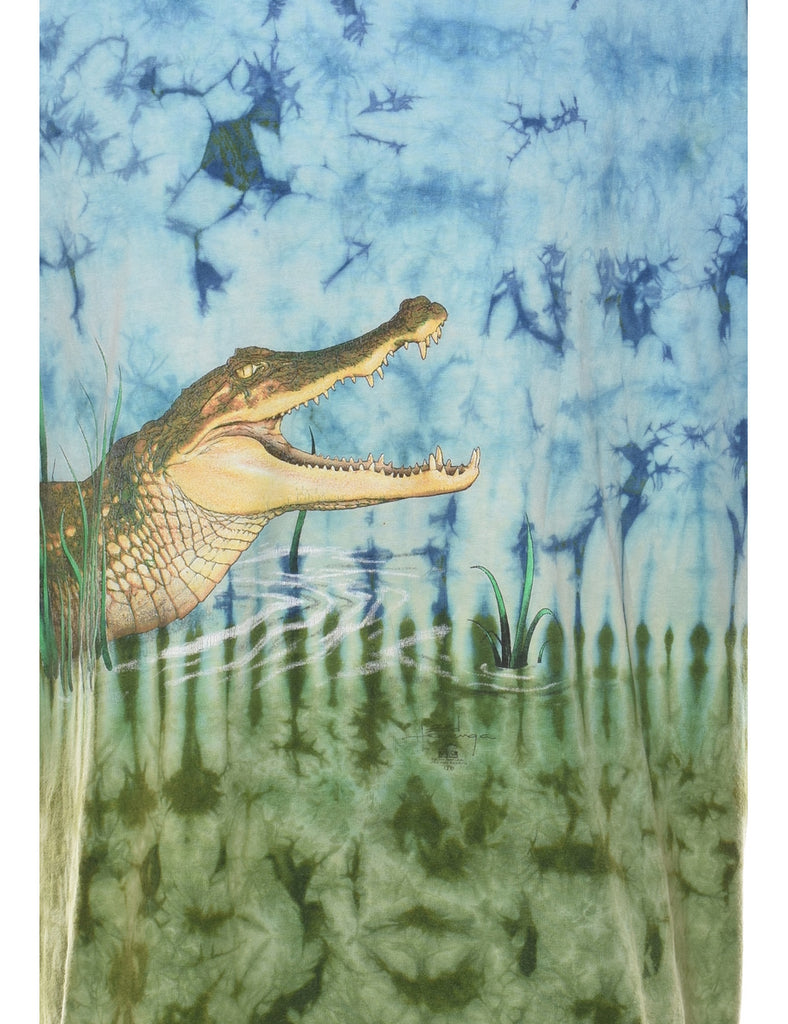 Blue & Green Crocodile Design Tie Dye T-shirt - L