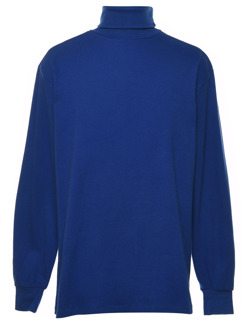 Blue Plain High Neck T-shirt - M