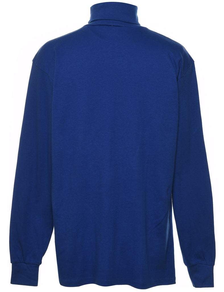 Blue Plain High Neck T-shirt - M