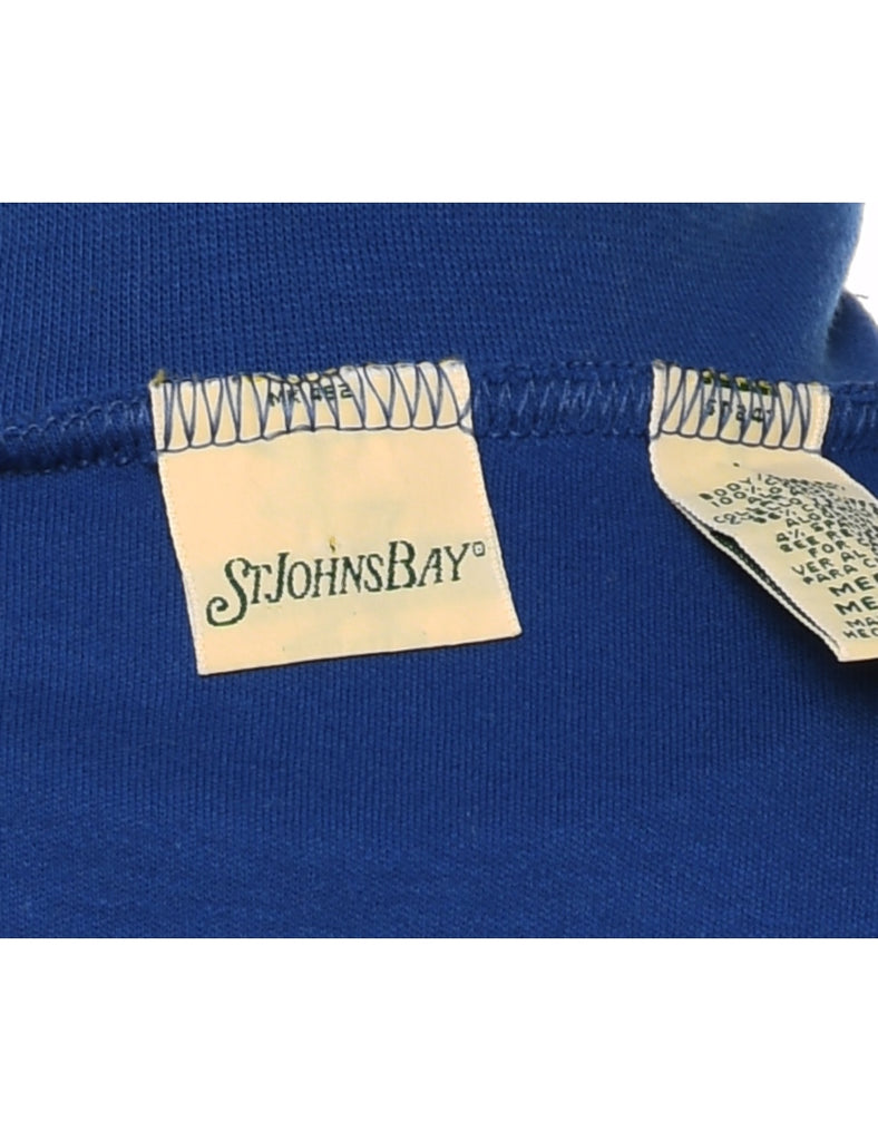 Blue Plain High Neck T-shirt - M