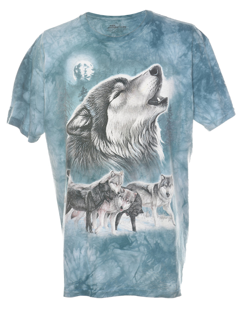 Blue Tie Dye The Mountain Wolf Design Animal T-shirt - L