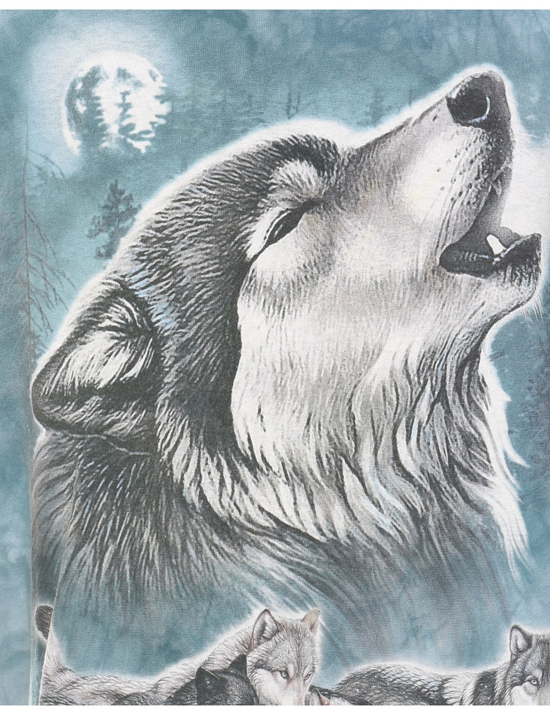 Blue Tie Dye The Mountain Wolf Design Animal T-shirt - L