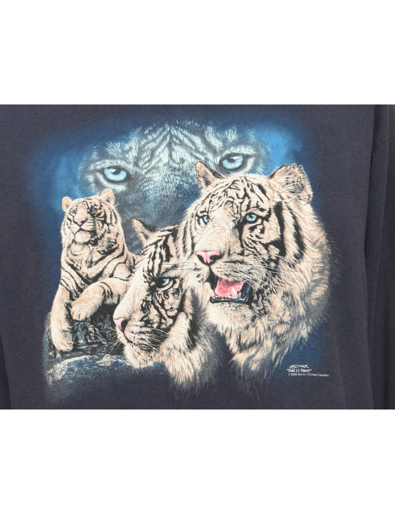 Blue Tiger Printed T-shirt - L