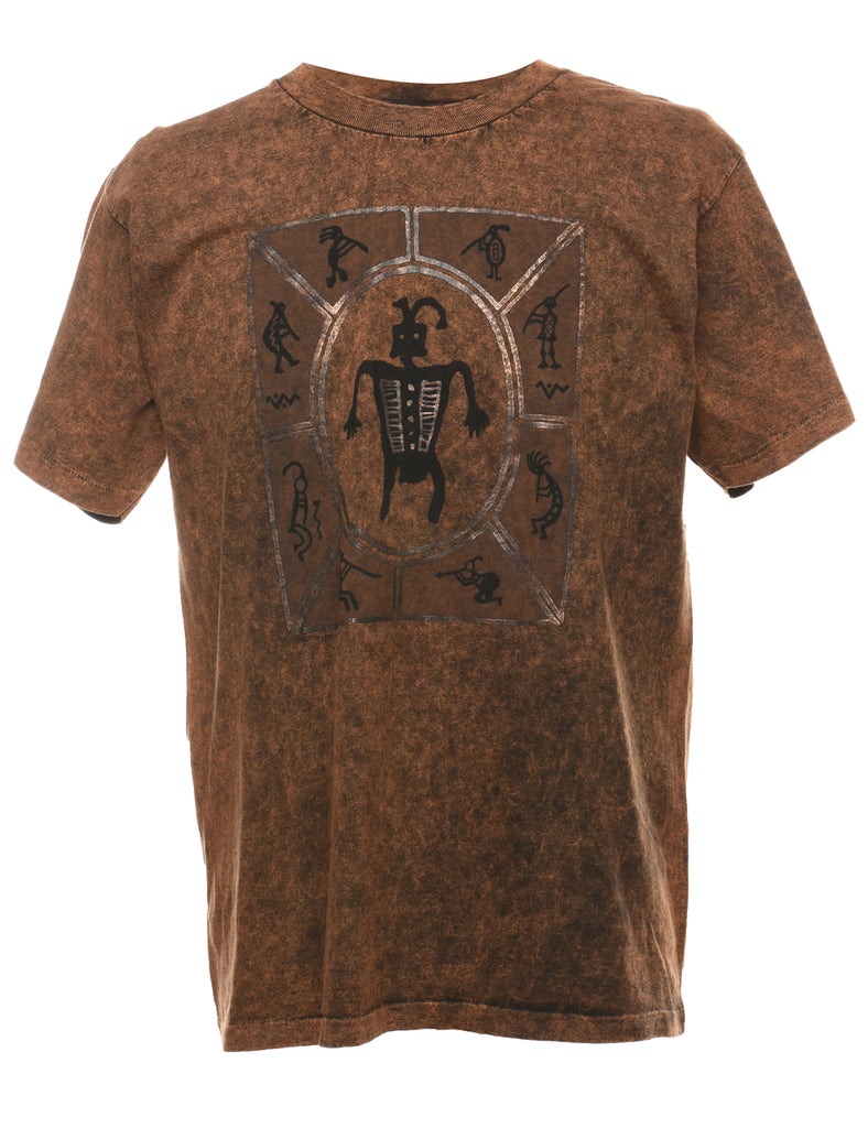 Brown & Black Printed Tie Dye T-shirt - M