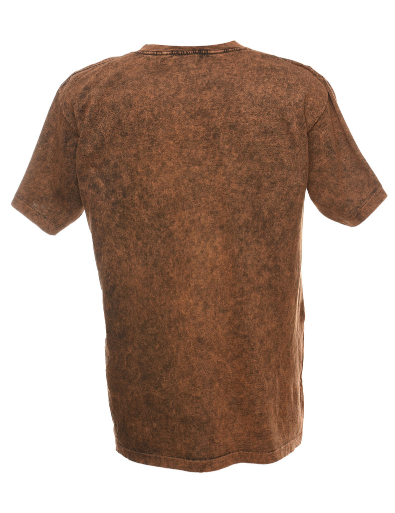Brown & Black Printed Tie Dye T-shirt - M