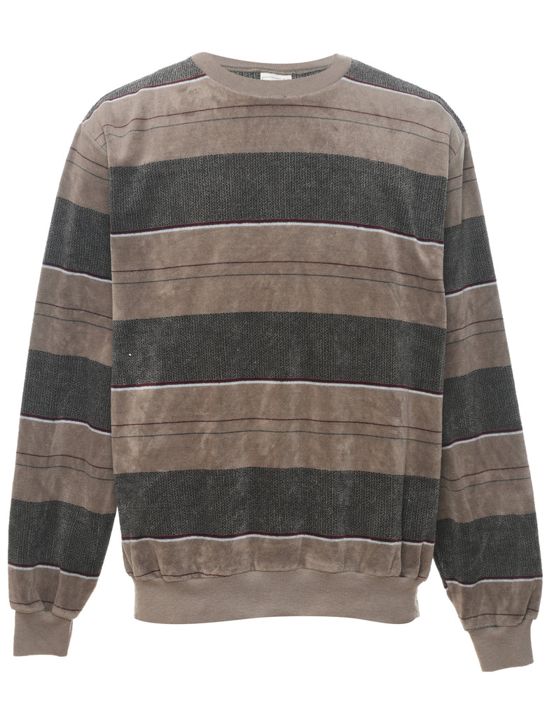 Brown & Grey Striped Sweatshirt  - L