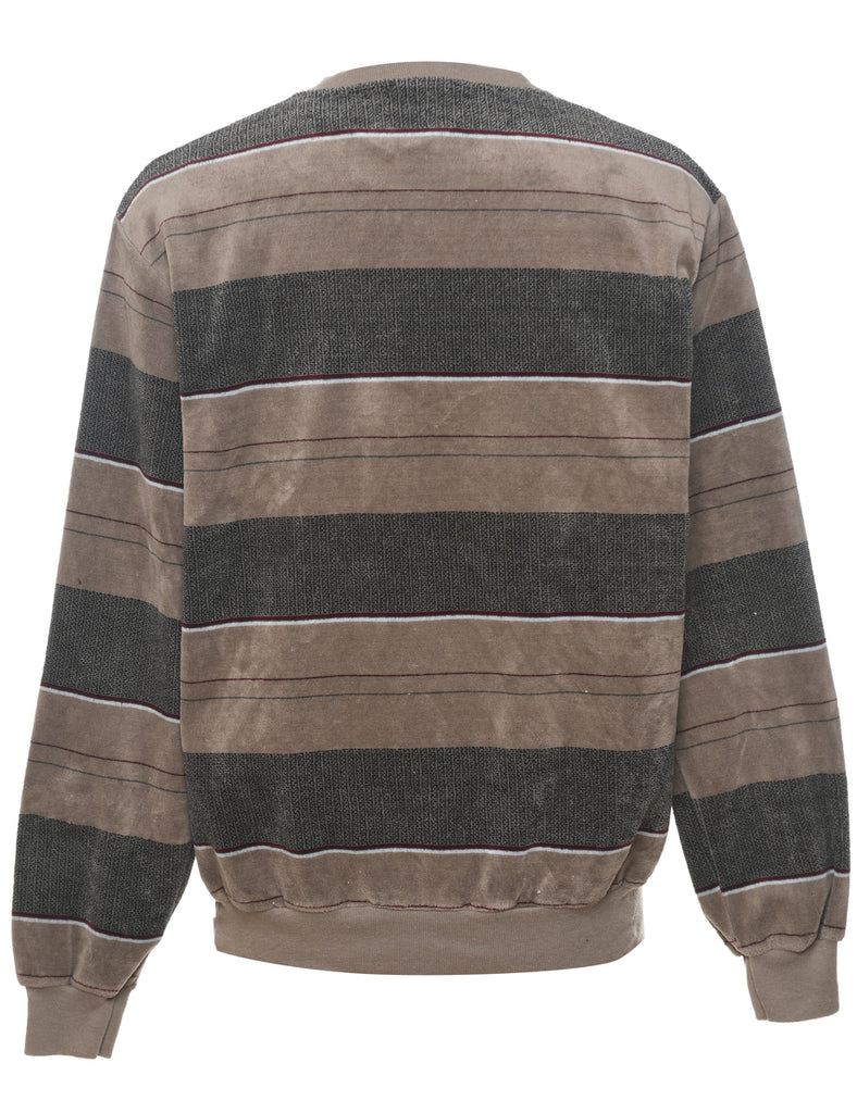 Brown & Grey Striped Sweatshirt  - L