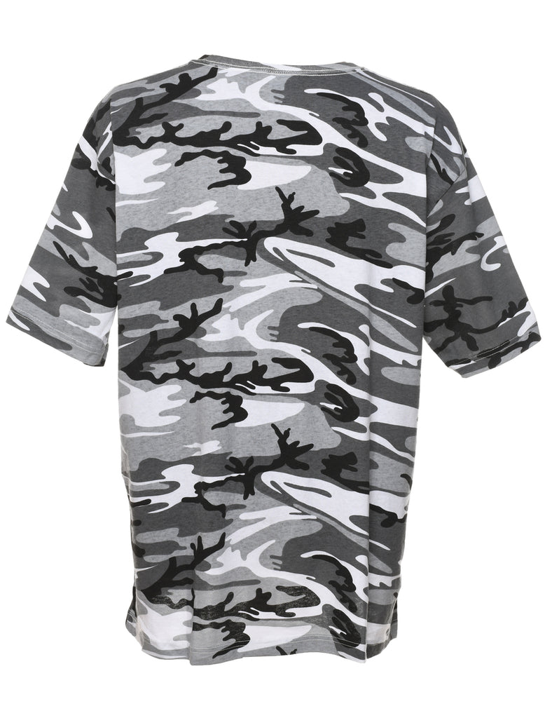 Camouflage Design Grey, Black & White T-Shirt - XL