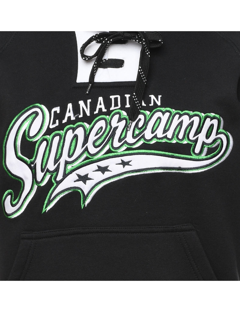 Canadian Supercamp Black & Green Hockey Design Hoodie - S