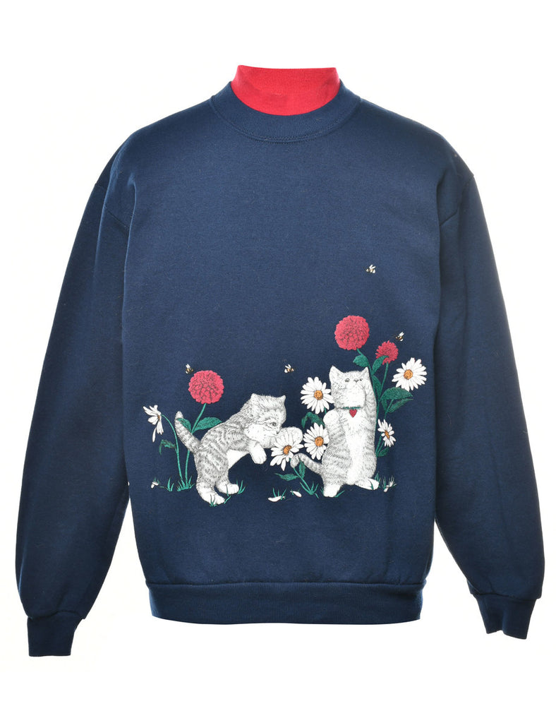 Cat Print Animal Sweatshirt - M