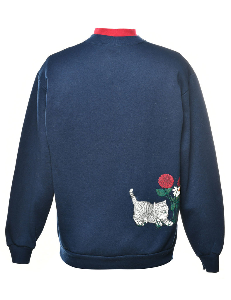 Cat Print Animal Sweatshirt - M