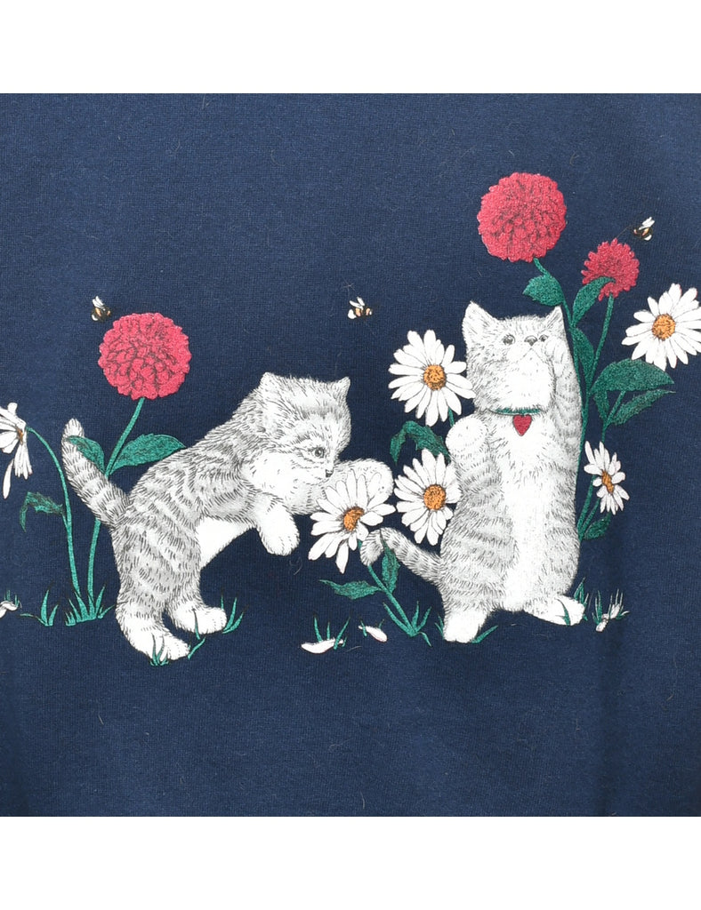 Cat Print Animal Sweatshirt - M
