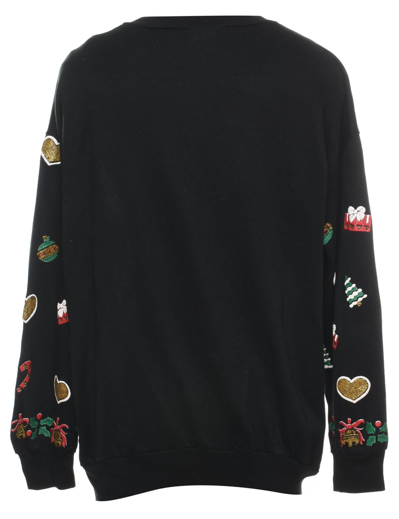 Cat Printed Christmas Sweatshirt - L